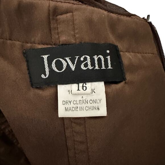 Jovani Strapless Pleated Sequence Full Length Evening Prom Gown Brown (16) - Picture 13 of 13